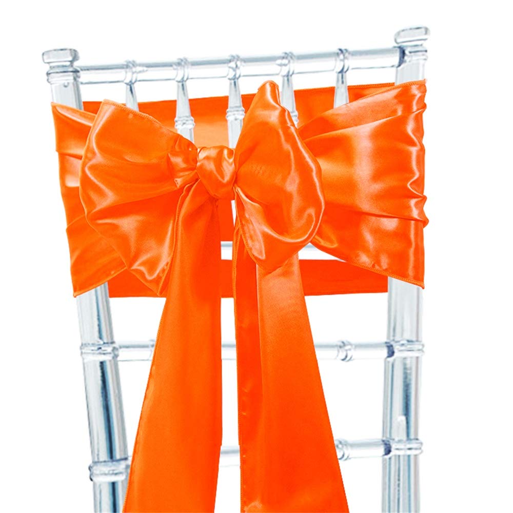 Time to Sparkle 20PCS Satin Chair Cover Sashes Bow Tie Ribbon Table Runner Wedding Reception Decoration - Burnt Orange — image 1