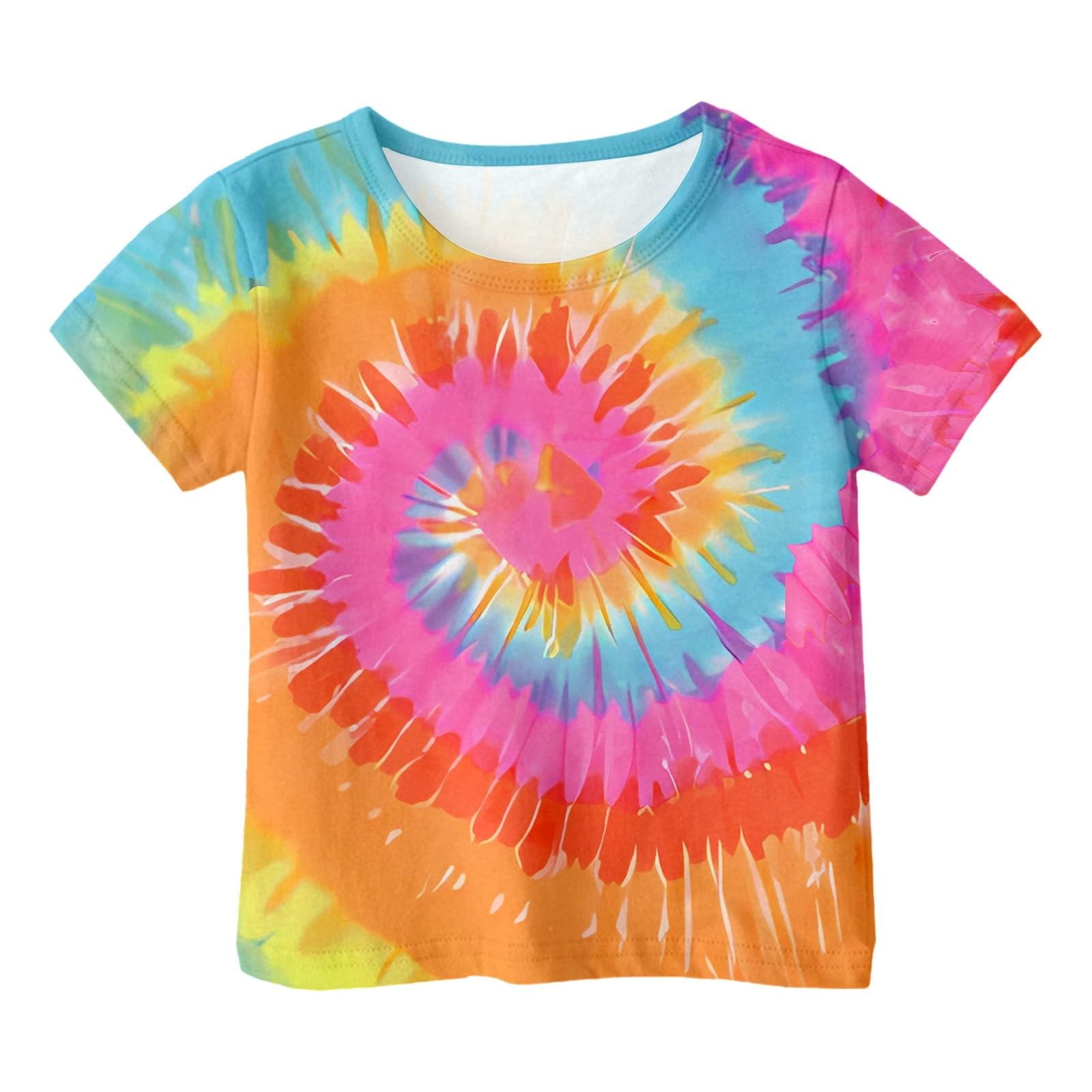 T-Shirts Kinder Top Langarmshirt Mädchen T-Shirt mit Batik-Print, kurzärmelig, Sommermode, lässig, Rundhalsausschnitt, für Kleinkinder und Kinder