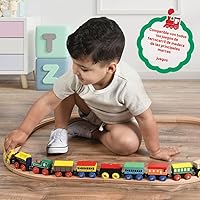 Vista 2 de Juego de Tren de Madera de 12 Piezas - Juego Magnético de Juguetes de Tren Incluye 3 Motores - Juegos de Tren de Juguete para Niños Pequeños y Niñas