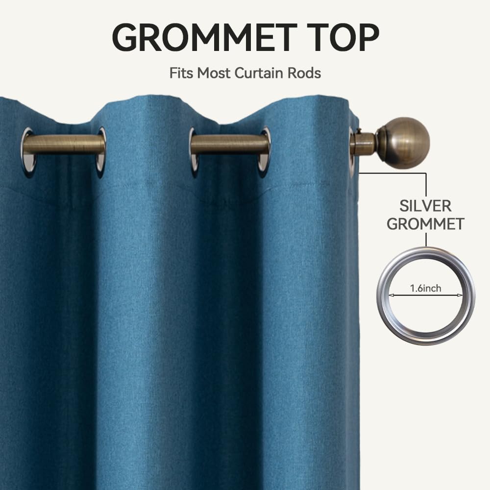 Flame-Retardant NFPA 701 Standard Curtain 63-inch Single Panel 100% Blackout Curtain Ideal for Bedrooms and Living Rooms Thermal Insulation Metal Ring Hanging System (52x63 inches,Blue)