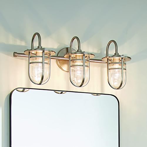 Miniatura 6 de Kichler Caparros - Lámpara de tocador de 24 pulgadas con 3 luces con cristal acanalado transparente en níquel cepillado