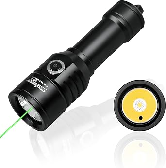 ORCATORCH D570-GL 2.0 2-in-1 Scuba Diving Signal Light 1500 Lumens Underwater Flashlight, 1000M Green Beam and White LED Combo, Rechargeable Battery for Night Dive Training Instructor Cave Exploration