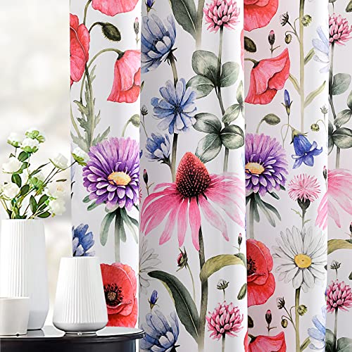 Finecity Room Darkening Curtains For Bedroom, Light Block Red Poppy Floral Curtains 63 Inch Length 2 Panels Set, Grommet Privacy Window Flower Drapes For Nursery Room, 52 X 63 Inch, Red #TOP13