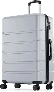 NEWBULIG 24 Inch Checked Luggage with Spinner Wheels, Expandable Hard Shell Suitcase, TSA Lock, Light Grey