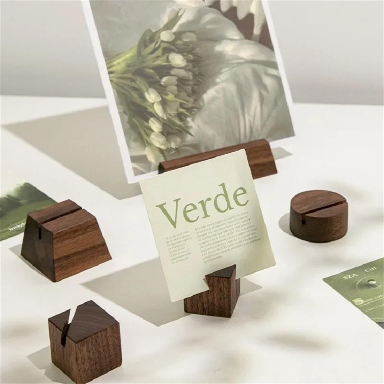 Tarjetero de madera Soporte for fotos de tarjetas madera maciza nogal, soporte for postales escritorio, Base calendario creativa, Clip for mensajes