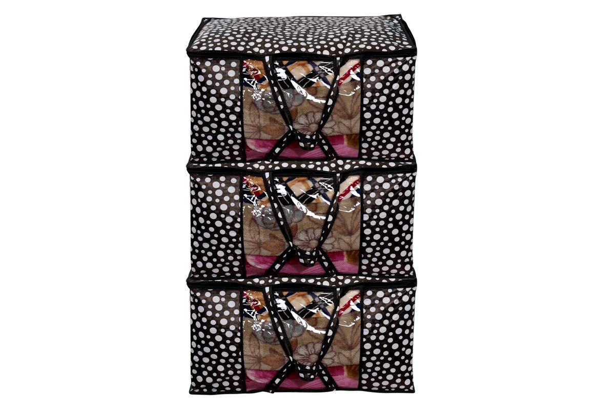 Stylista Quilt Blanket Storage Bags Extra Large Double Size Set of 3 Polka dot Pattern Black-image-49