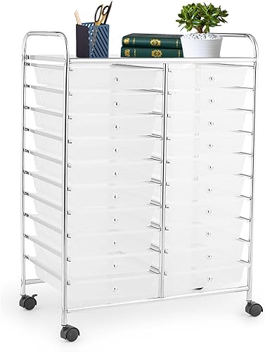 SILKYDRY Carrito de almacenamiento con ruedas de 20 cajones, organizador de arte con ruedas para maquillaje, herramientas, papel, carrito de