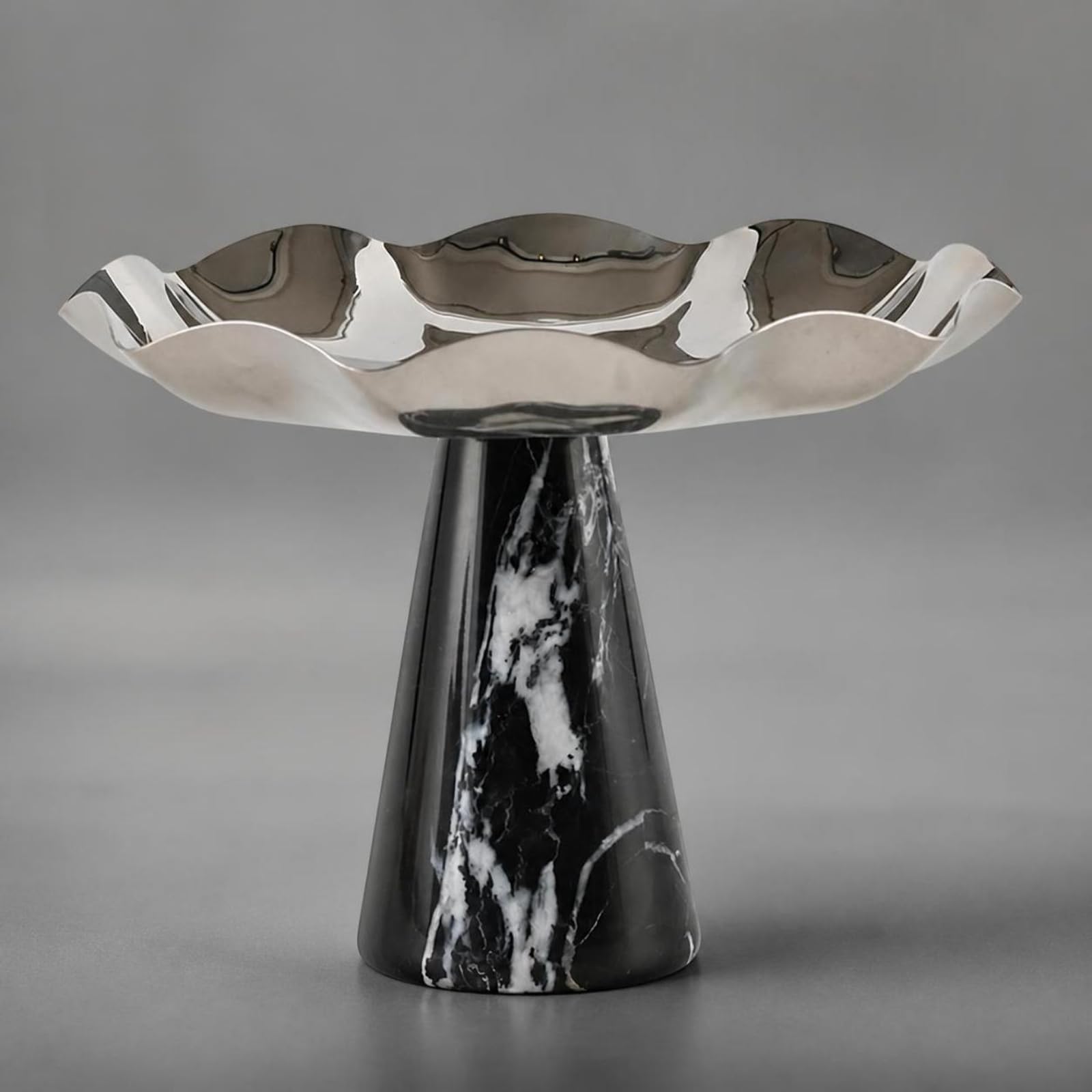 Milageto Modern Schale mit gewelltem Rand | Elegantes Design für Tischdeko, Obstschale mit Marmorfuß, Präsentierteller, Esstisch, Wohnzimmertisch, Ästheten
