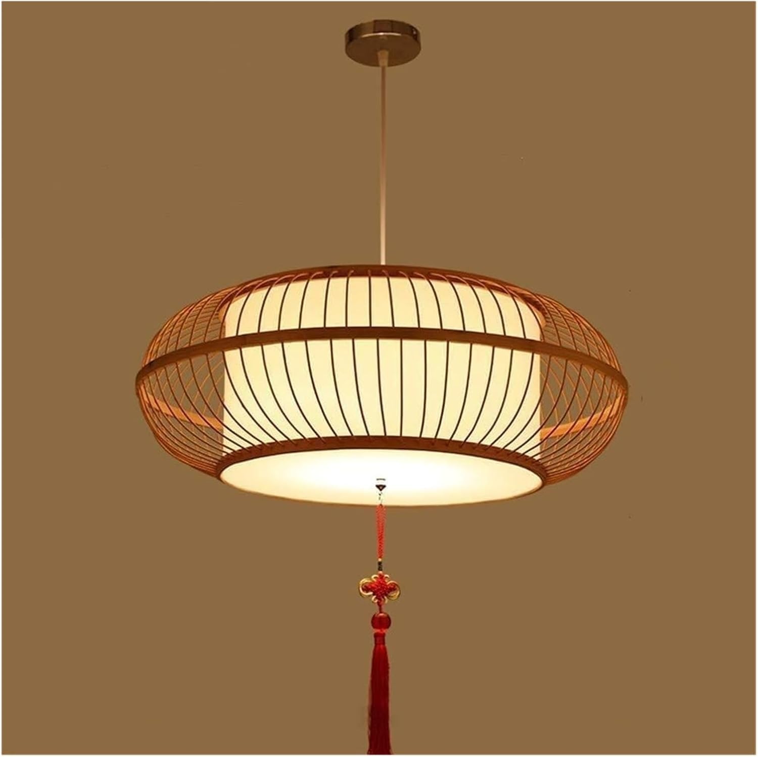 LYMSXAZOU V-intage Boho Rattan Hanging Lamp Hand-Woven Wicker Chandelier, Southeast Asian Woven Pendant Light