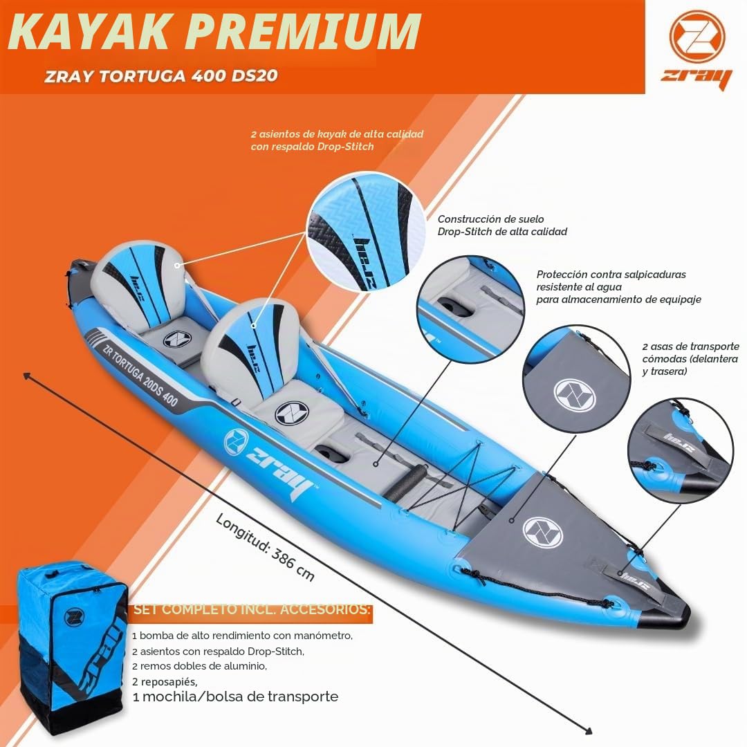 ZRAY Juego de kayak premium para 2 personas, Tortuga 400 DS20 (suelo y asientos)