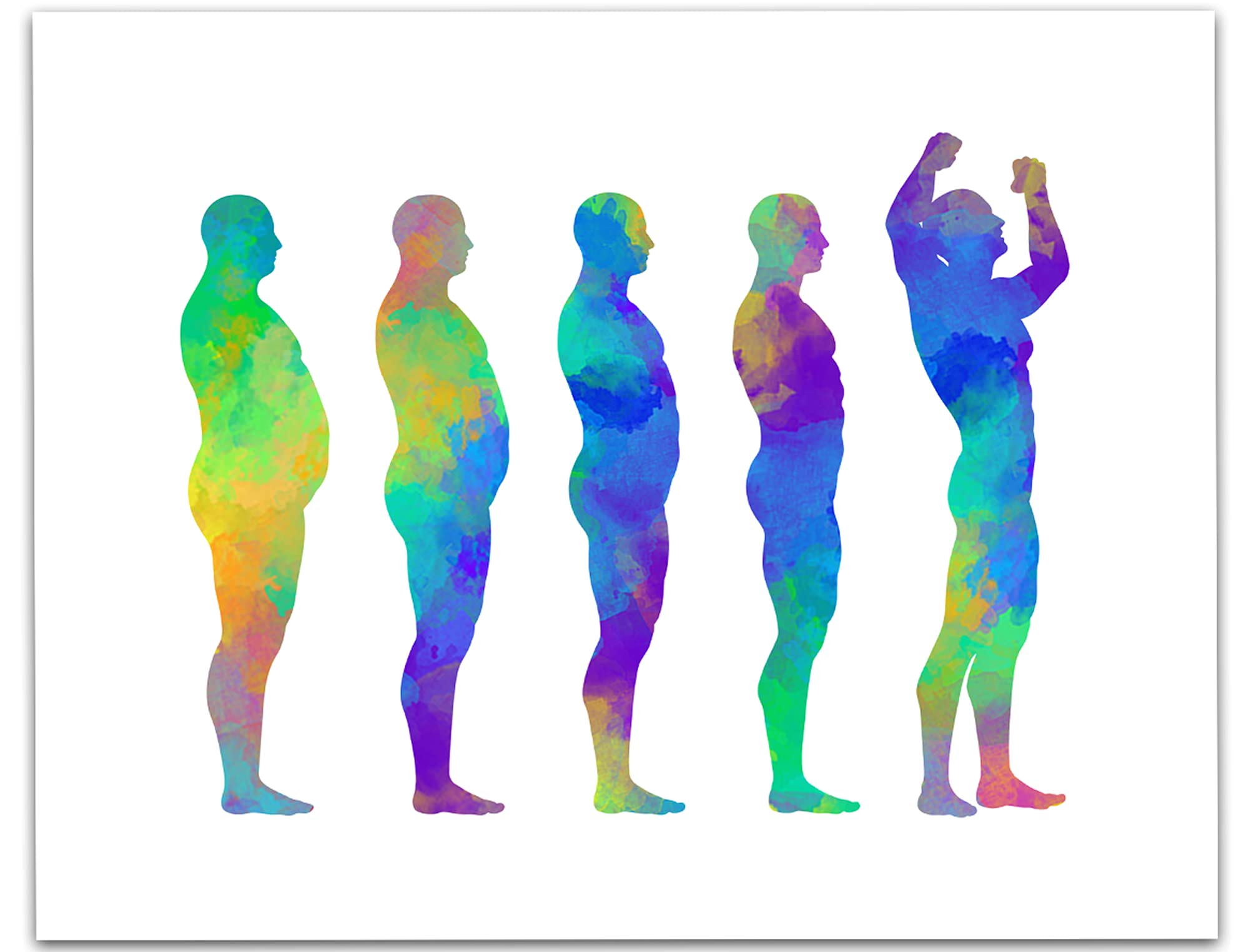 Men Fat to Thin Wall Art 14"x11" Unframed Art Print watercolor Style for Gym, Home or Kitchen Décor. Ideal For Fitness Fanatic, Intermittent Fasting, Weight Loss Inspiration, Personal Trainer. Great