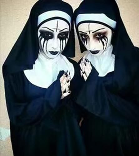 Miniatura 2 de Saturey Juego de accesorios para disfraz de monja de Halloween, con diamantes de imitación temporales, tatuaje facial temporal para Halloween,