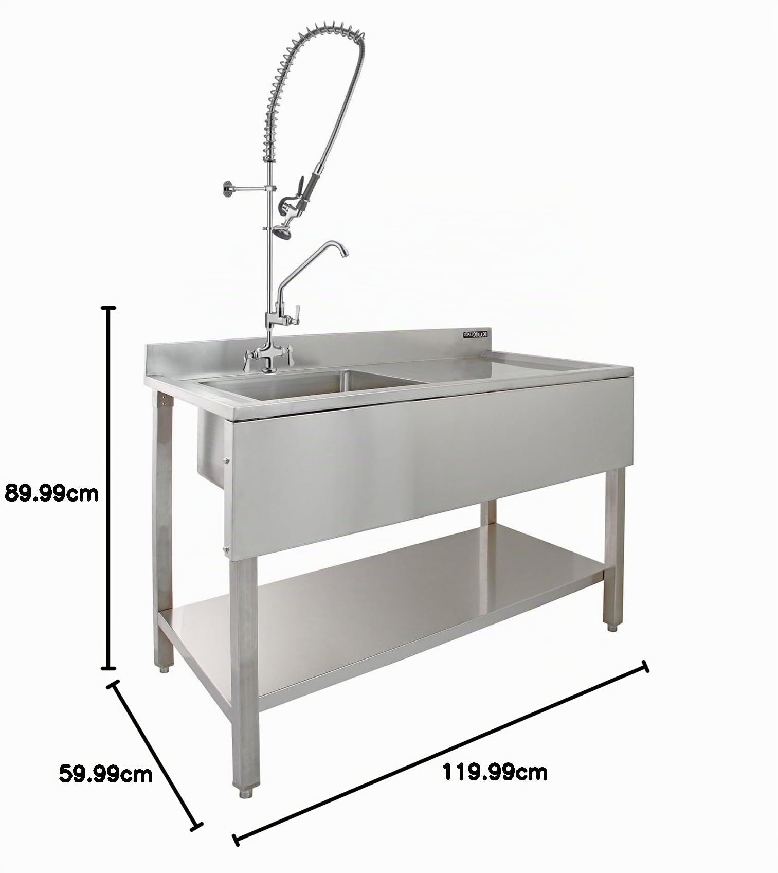 Évier Cuisine Commercial en Acier Inoxydable & Robinet de Pré-rinçage - Drainage Egouttoir à Droite- Parfait pour Restaurants, Cantines, ... [Bouchons & Microfibres GRATUITS]