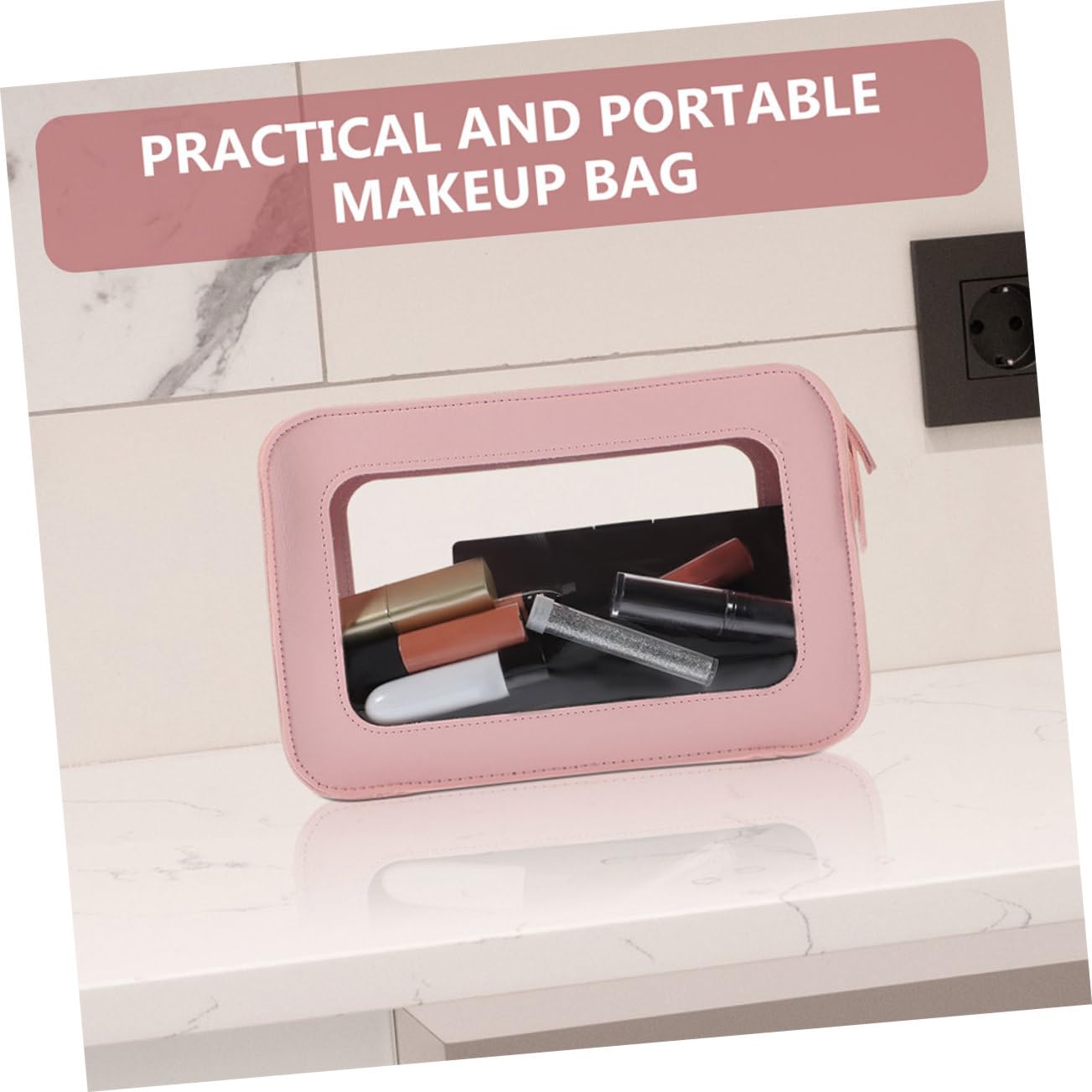 Neceser de Viaje de PVC Transparente Cremallera, 2 Piezas Rosa