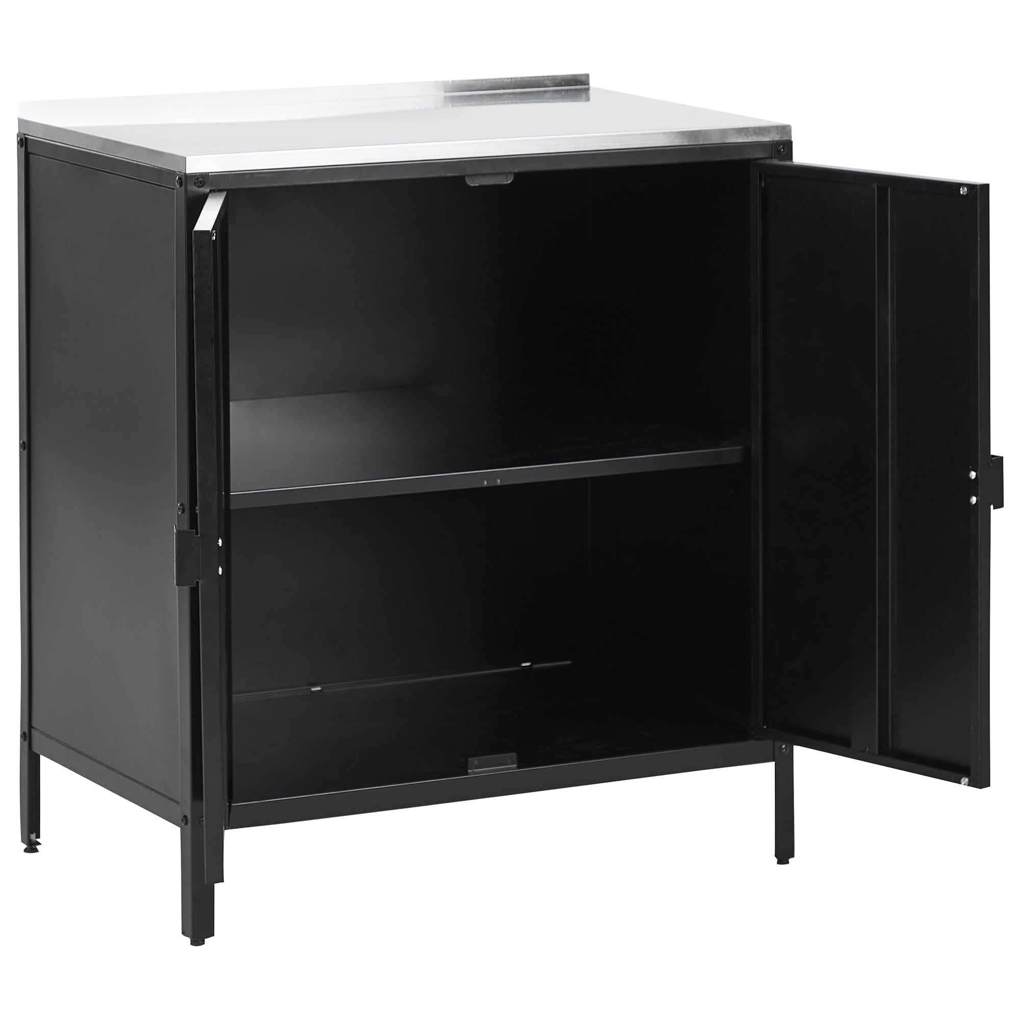 Beliani Armario de Metal Negro Plateado 90 cm Acero Inoxidable 2 Puertas Cocina Exterior Vilama