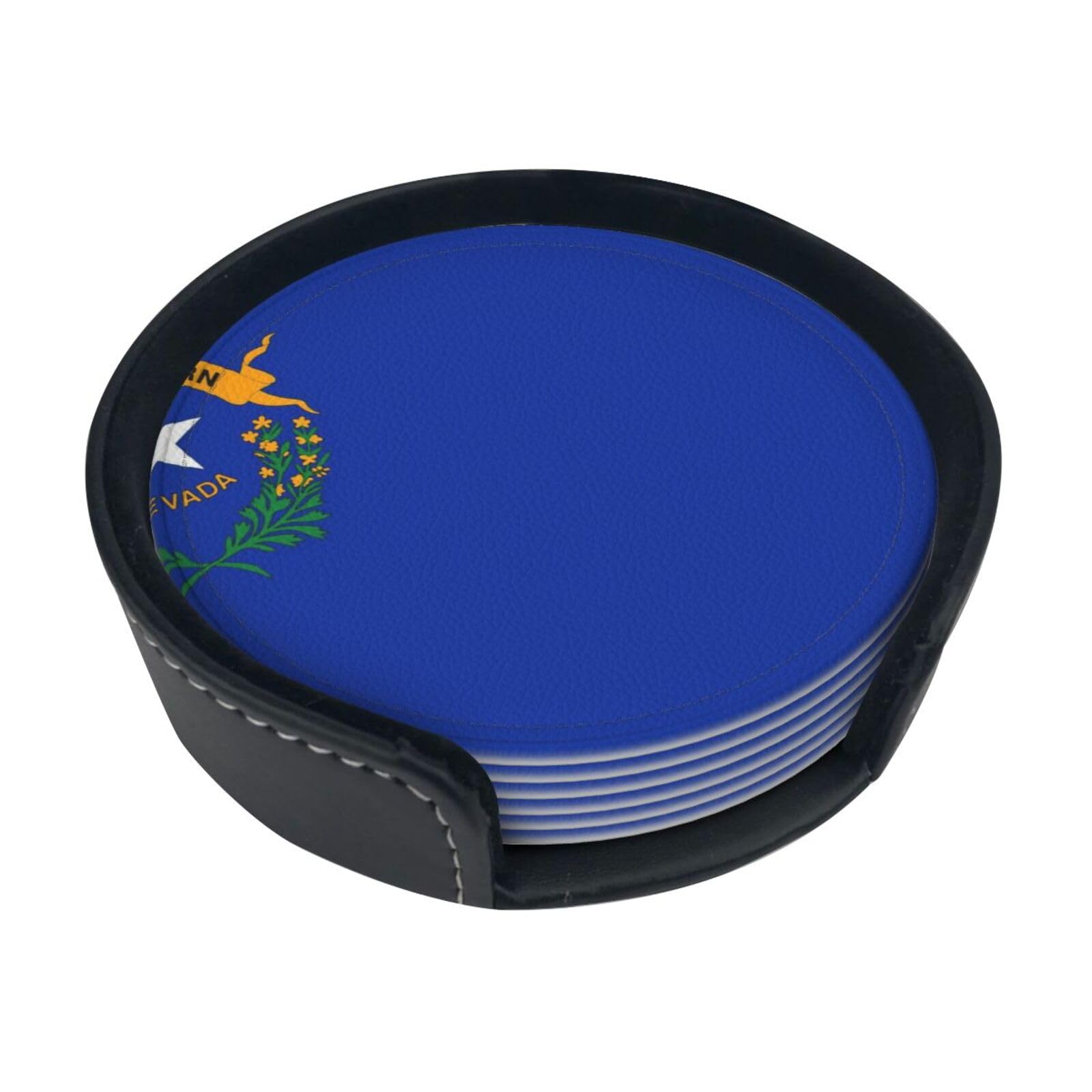 Flag of Nevada Leather Coasters-Set of 6 with Storage Holder