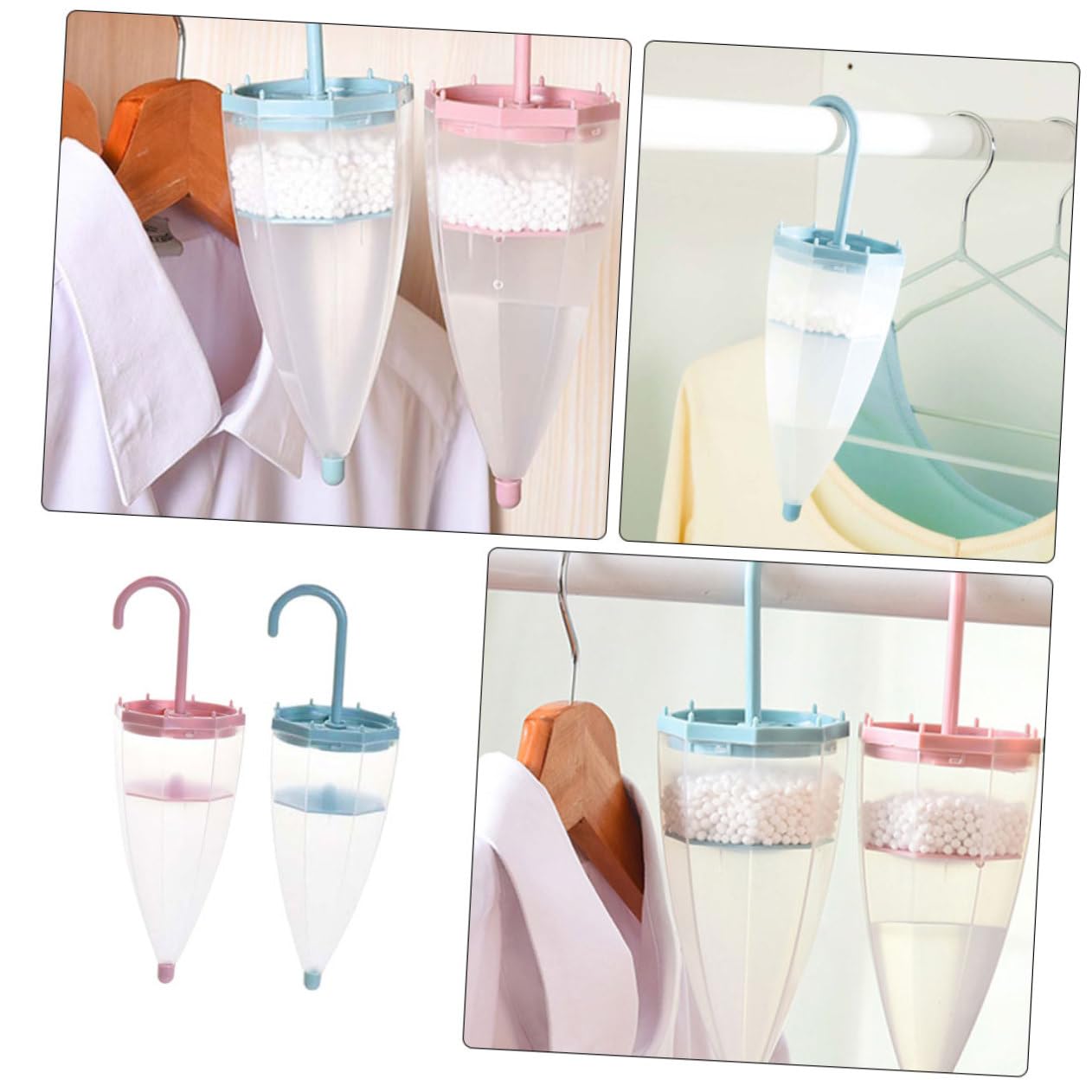 Deumidificatore per Casa Stile Ombrello 2 Pezzi Rosa e Blu | Abs, Pp e Silicone, Design Riutilizzabile, Controllo Dell’umidità, Formato Salvaspazio