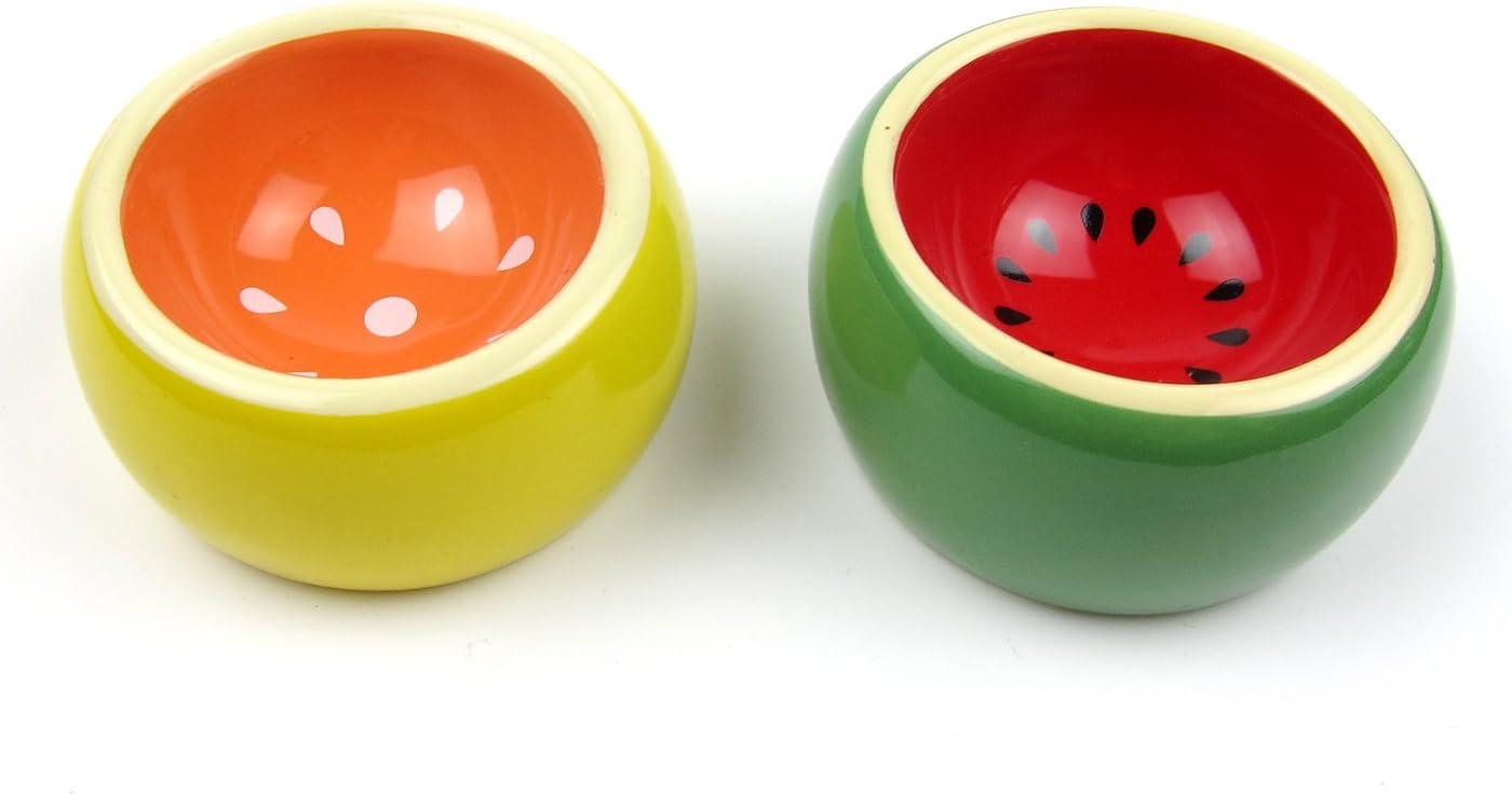 Alfie Pet - Seren Ceramic 2-Piece Set Food and Water Water Bowl for Mouse, Chinchilla, Rat, Gerbil and Dwarf Hamster - Color: Yellow Green