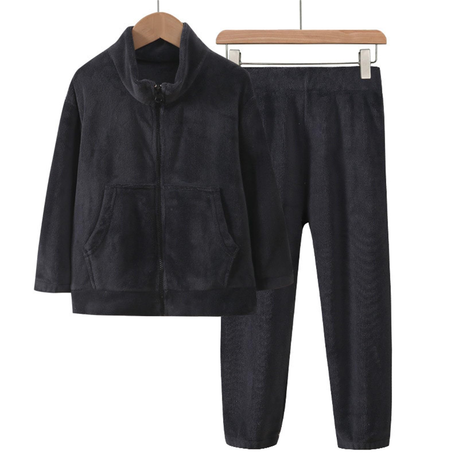 Boys Girls Fleece Warm Sweatsuit 2Pcs Long Sleeve Zipper Sweatshirt Jacket with Pocket & (01-Dark Gray, 9-10 Years)