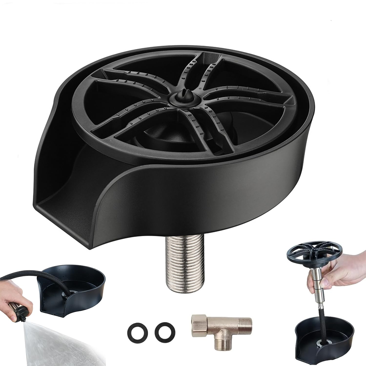 Photo 1 of 2 in1 Glass Rinser for Kitchen Sink, High Pressure 360 Degree Rotating Cup Washer with Pull-Out Spray Gun, Glass Cup Cleaner Sink Attachment Washer Clean Cups Bottles (Black)