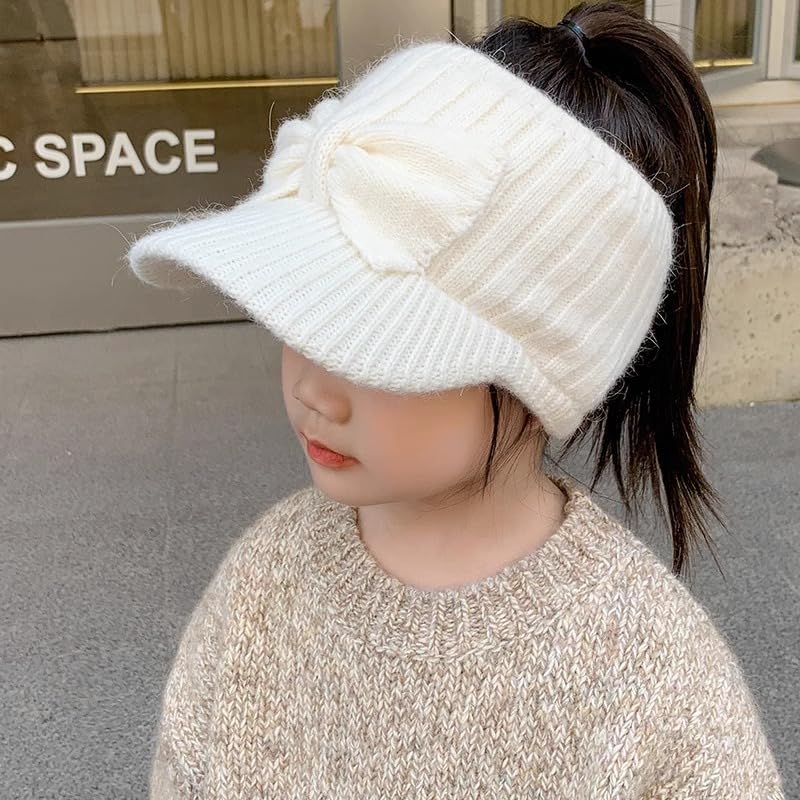 INOGIH Baby-Girls Winter Knitted Baseball-Cap Warm Ponytail-Hole Visor-Hat for 2-7 Years Old3