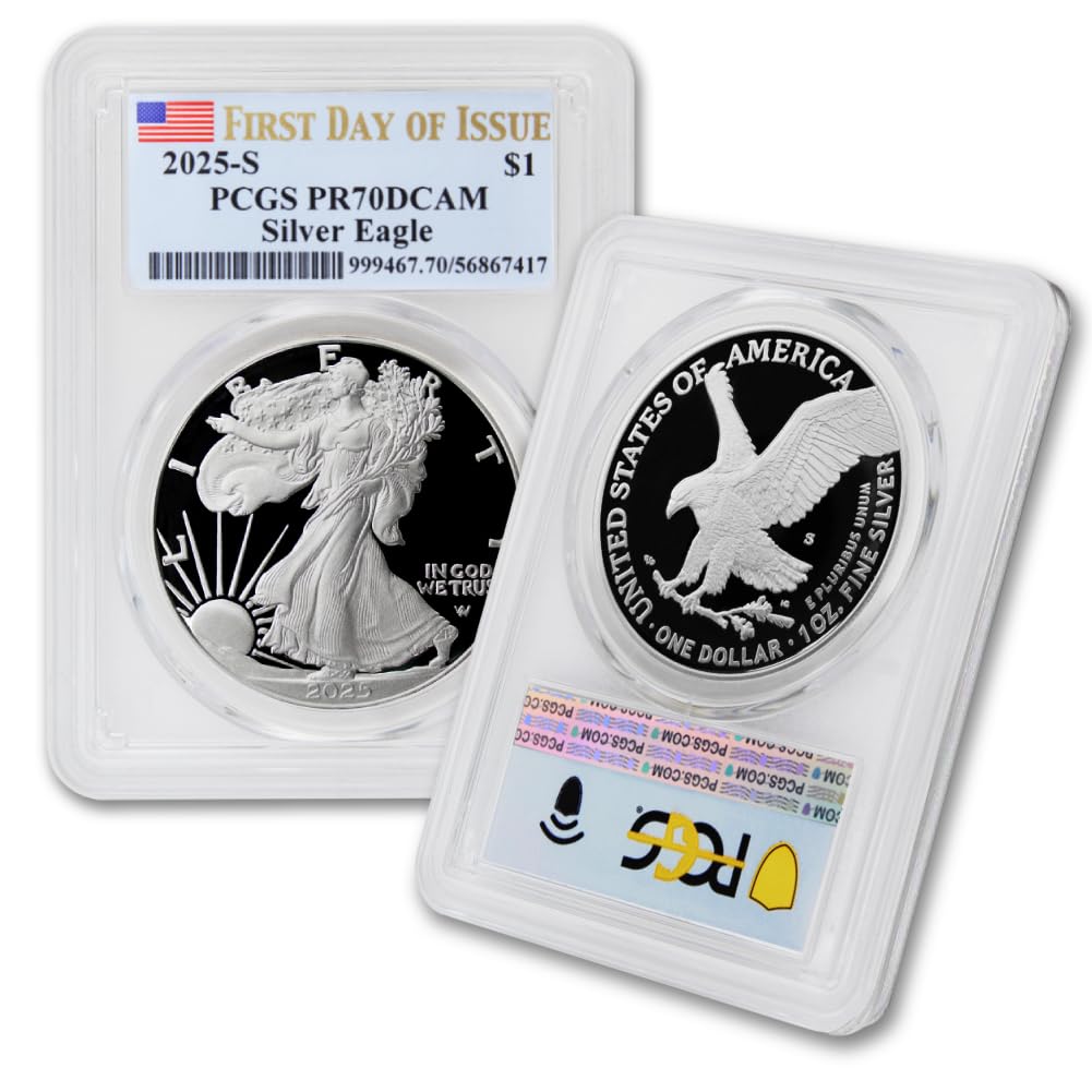 2025 S 1 oz American Silver Eagle Proof Coin PR-70 Deep Cameo (First Day of Issue - Flag Label) $1 PCGS PR70DCAM