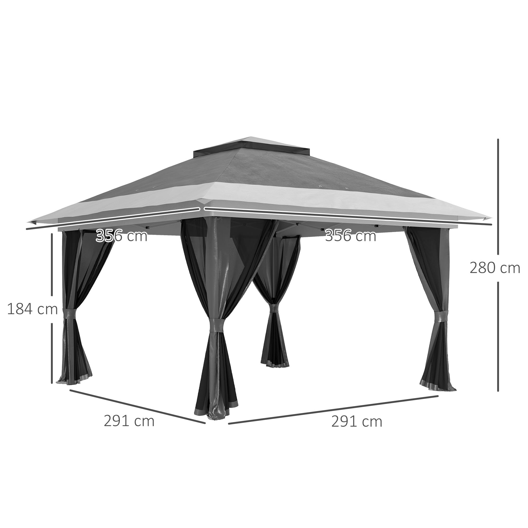Outsunny Carpa Plegable Gazebo, 3,6x3,6 m, Cenador Plegable con 4 Paredes Laterales de Malla, Anti-UV, Altura Ajustable, Bolsa de Arena y Bolsa de Transporte, para Camping, Fiestas, Gris Oscuro