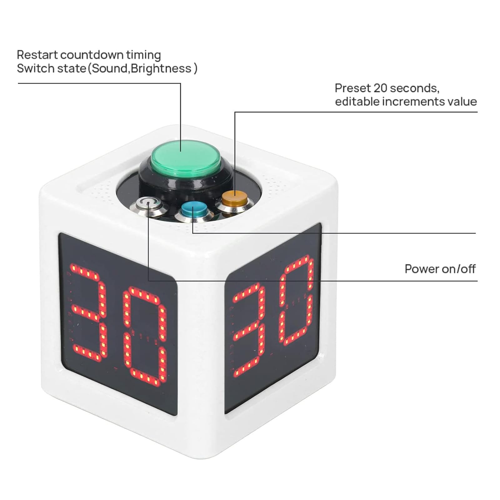 Temporizador de Cubo de Reloj de Carrera LED, cronómetro de Cuenta Regresiva de Disparo Digital de 4 Lados de 1.4in, Brillo Ajustable, para Juegos de Mesa