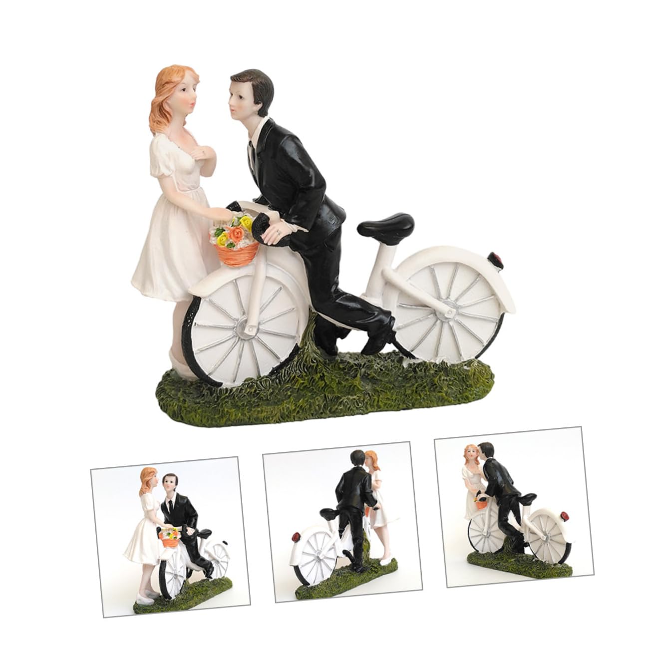 Brautpaar Figur aus Kunstharz für Hochzeitstorten mit Fahrradmotiv | Lebensechte Optik, Sammelobjekt mit Einzigartigem Hochzeitsmotiv, Geeignet für Geburtstage und Feiern