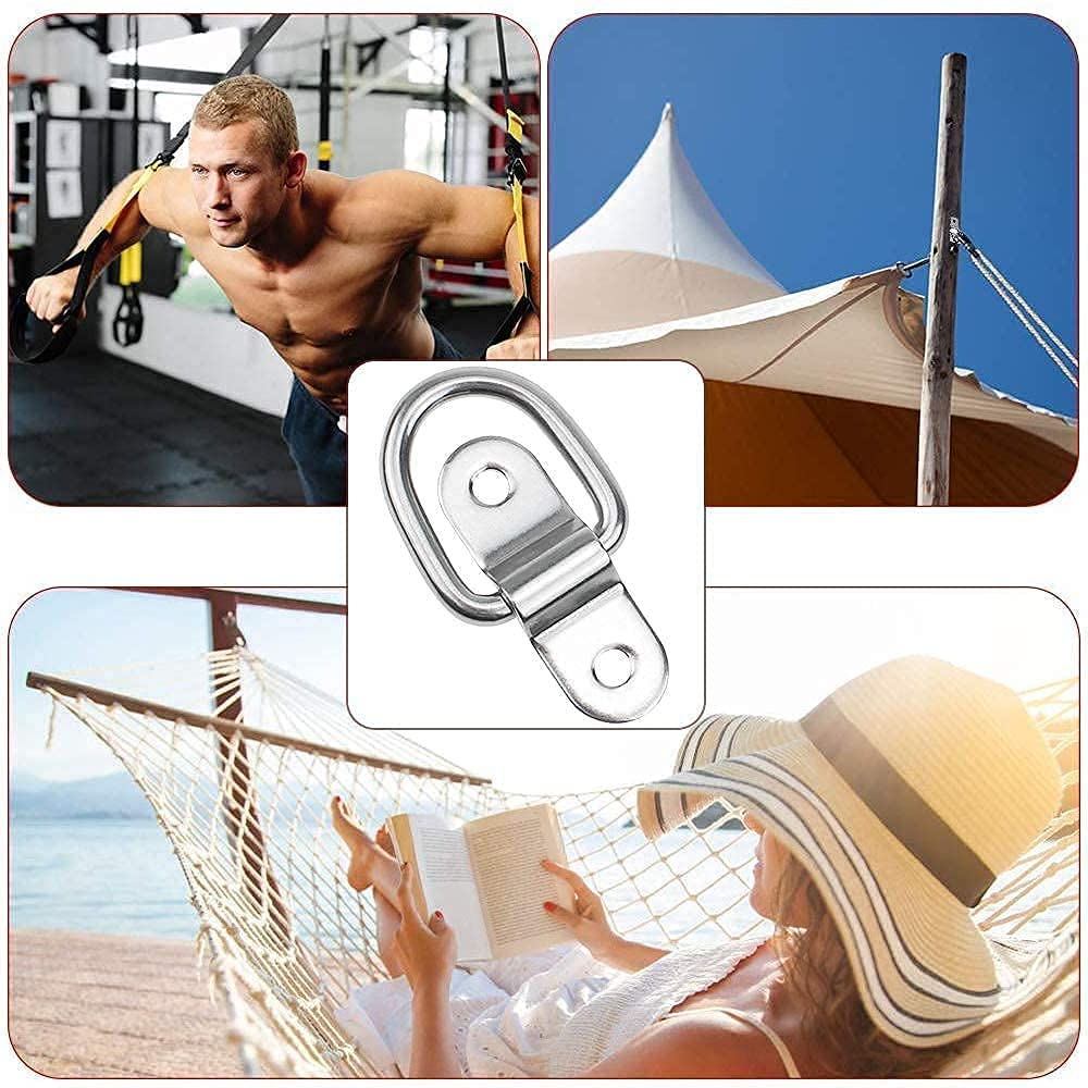Lot De 4 Anneaux D En Acier Inox 304 - 40x45mm - Avec Plaques De Fixation & Vis - Charge 100 Kg Chacun - Pour Camion, Camping-Car, Bateau, Kayak