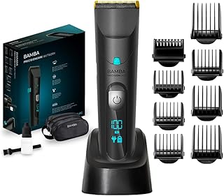 Cecotec Tondeuse Bamba PRecisionCare Titanium. Batterie avec autonomie de 60 minutes. Lames en acier inoxydable avec revêtement en titane, 3 Peignes pour barbe et cheveux (Wet&Dry)