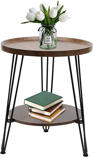 Miniatura 1 de simimasen Mesa auxiliar redonda mesa auxiliar con estante de almacenamiento, sofá circular sólido con patas laterales de metal, mesa de teléfono de