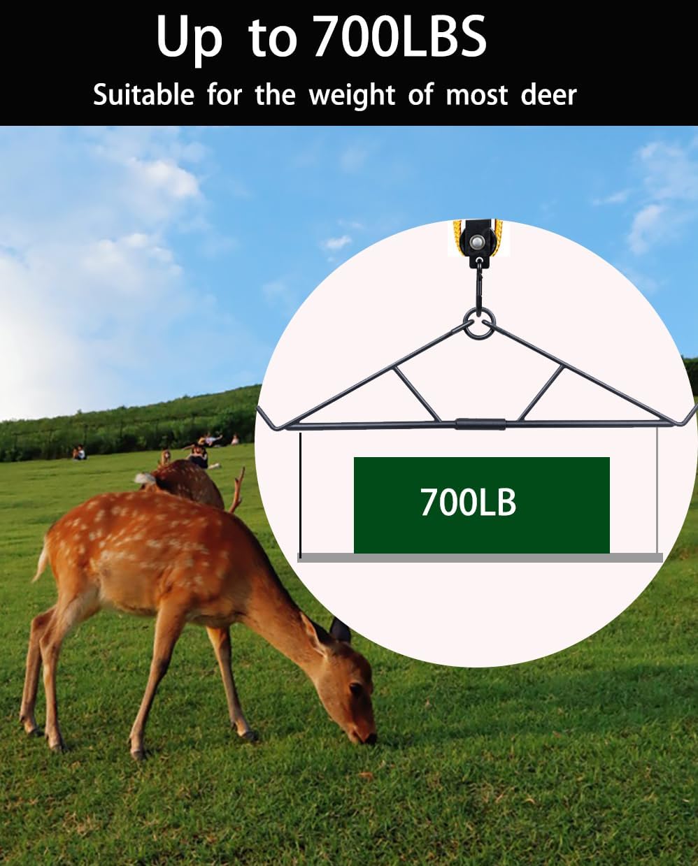 Deer Hanger Gambrel Hoist for Skinning Max to 700LB Deer Hunting Game Hoist Pulley Lift System for Hanging and Processing Deer Hog Goat