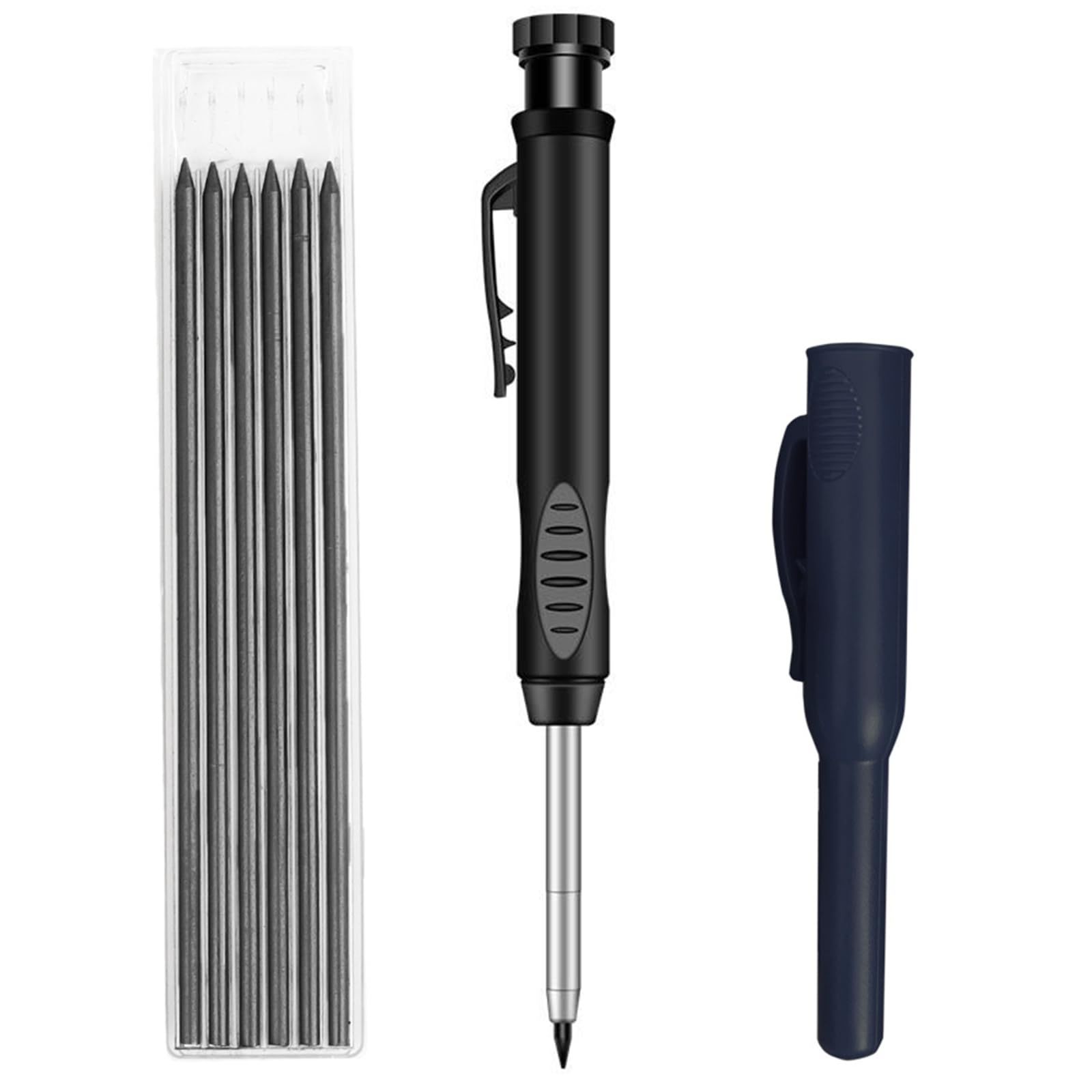 Dilightnews Marcador De Agujeros Profundos, Lápiz De Obra,Lápiz Marcador De Agujeros Profundos, Lápiz De Obra, Marcador Duradero Con Cubierta Para Bolígrafo Y 6 Minas De Repuesto (Negro)