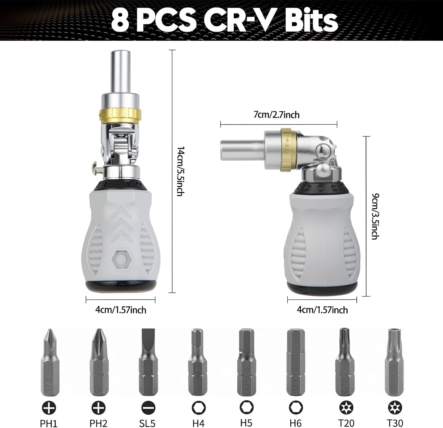 8-in-1 Stubby Ratcheting Screwdriver Set, Multi-bit Screwdriver, Adjustable Magnetic Screw Driver Set Kit, Flat,Philips, Slotted,Torx, Hex, Man Gift Nut Driver for Furniture, Bike, Door & Car Repair - Image 3