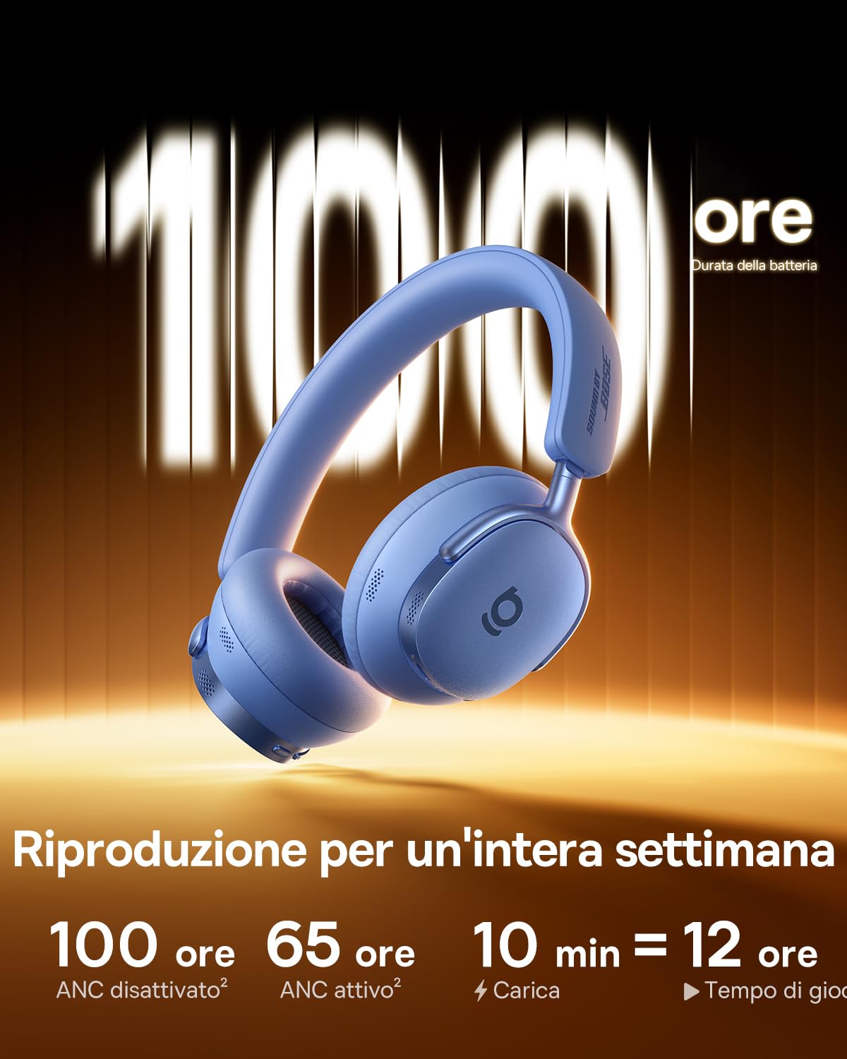 Baseus Inspire XH1 Cuffie Bluetooth Cancellazione Rumore Attiva, Sound by Bose, Nuvola di Conforto, Dolby Audio & Hi-Res per un Suono Incredibilmente Dinamico, Autonomia 100 h, Blu Crepuscolare