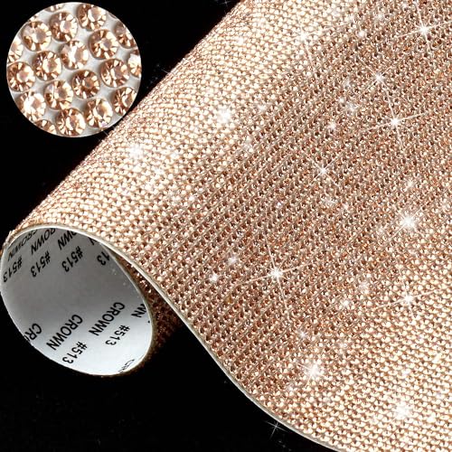 Image of Jubilant 12000 Pieces Bling Rhinestone Sheet Stickers, DIY Craft, Self Adhesive Glitter Rhinestones Crystal Diamond Gem Stickers for Car /Phone /Clothing /Shoes, 9.4 x 7.9 Inch (Champagne Gold)