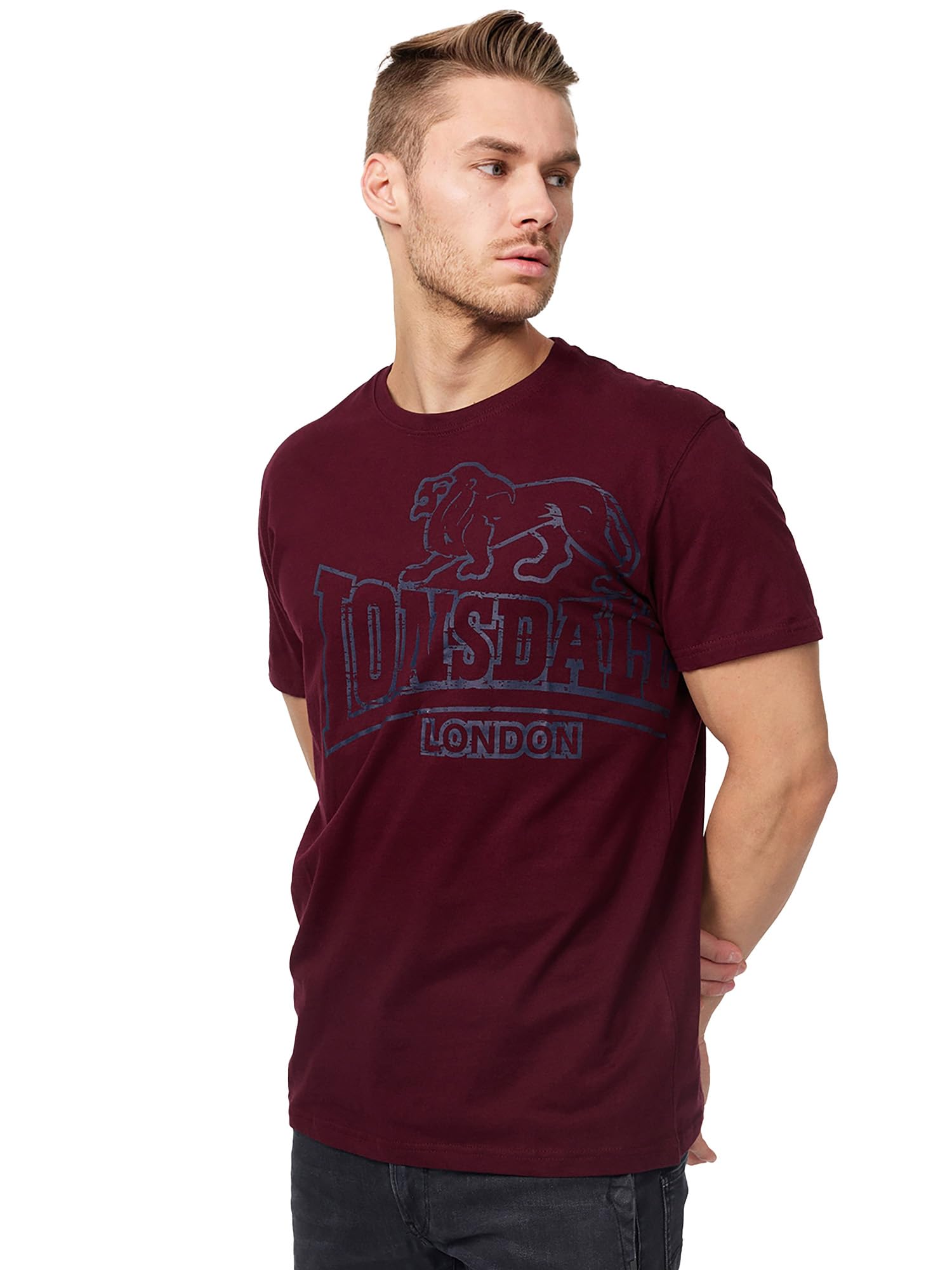Lonsdale London Men's Longsett Regular Fit T-Shirt, Mens, Regular fit t-Shirt, 111262, Vintage Oxblood, XXL