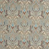 B0750E Grey, Blue and Bronze Large Scale Leaves Damask Brocade Upholstery Fabric by The Yard