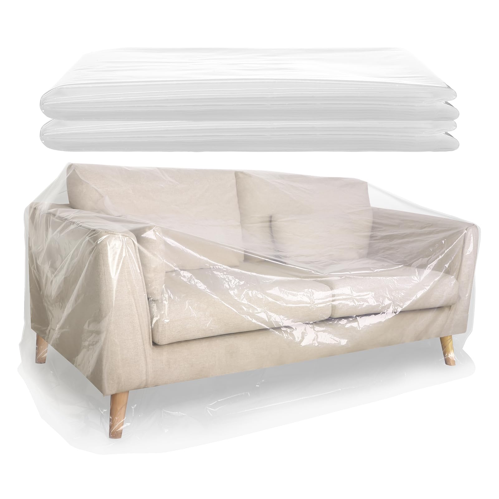 saerryor 2 Pack Plastic Sofa Covers, 255 x 135cm Waterproof Sofa Protector Dustproof Transparent Couch Cover Thick Plastic Dust Covers for Furniture