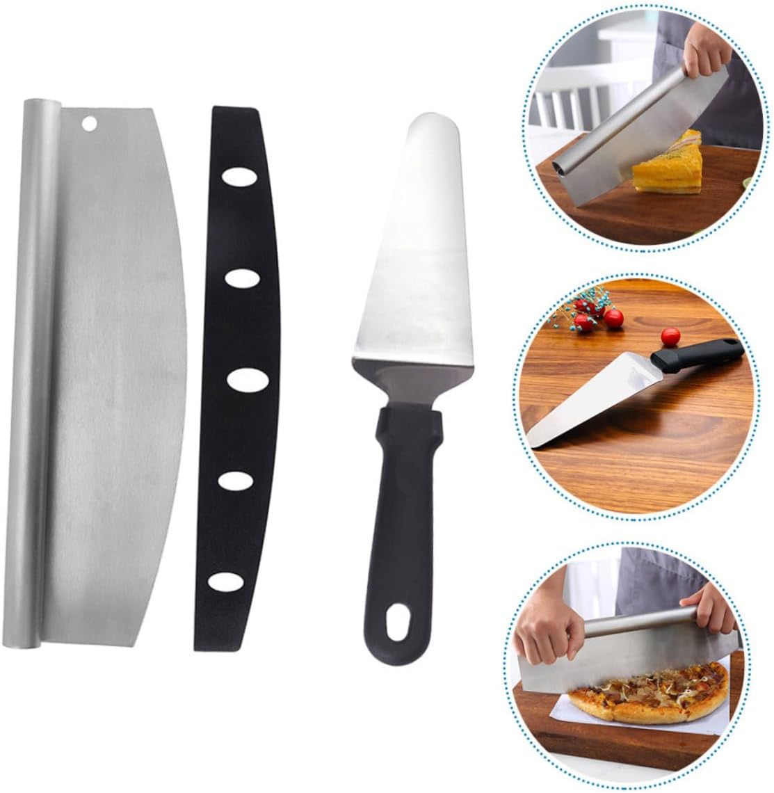 Stainless Steel Pizza Cutter and Transferring Tool Set 2pcs Pizza Cutting Device with Pp Cover and Triangle Spatula Kitchen Gadget for Home and Commercial