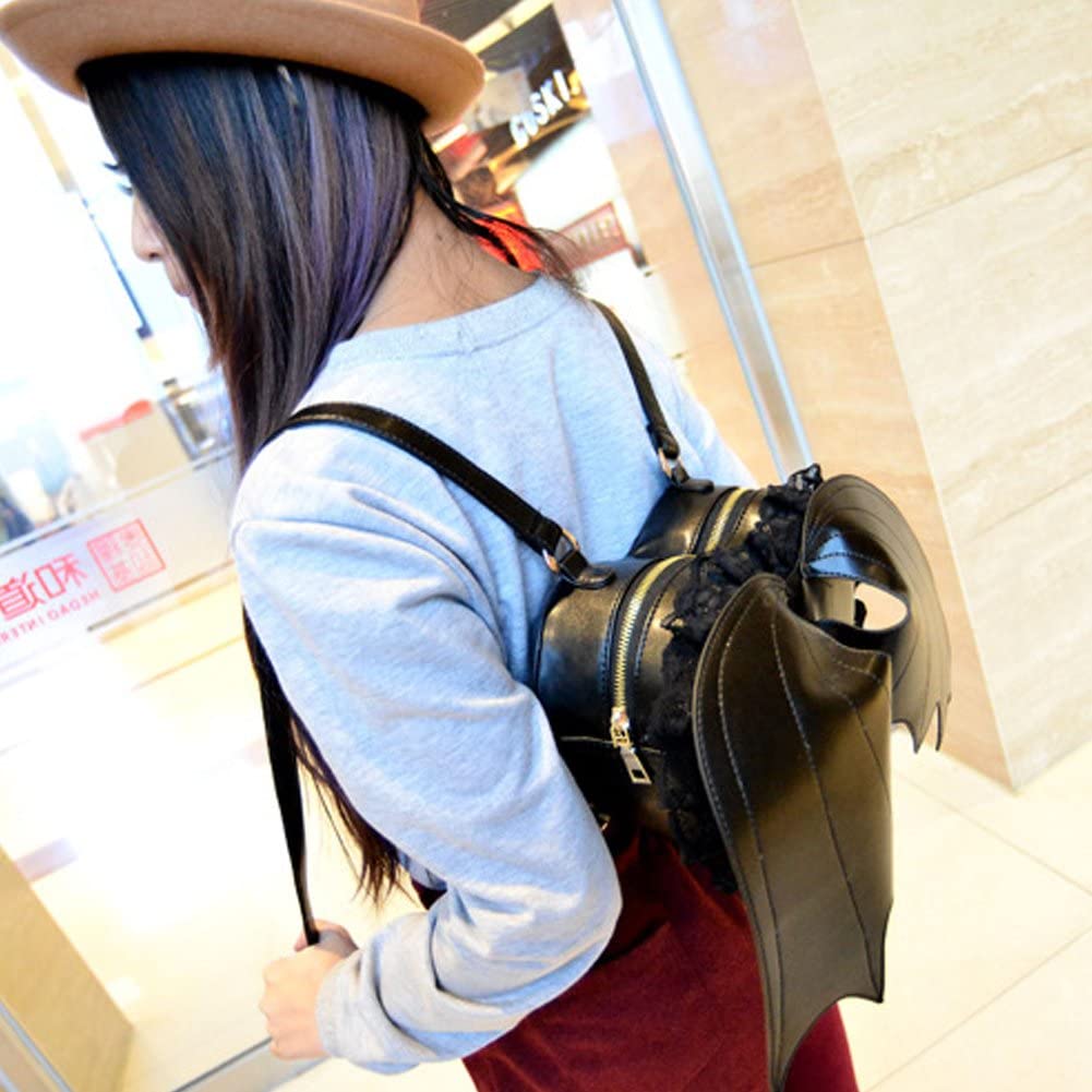 Wudaizhi Femme Fille Punk Sac À Dos Nouveauté Bat Aile De Jour Sac À Dos Gothique Dentelle De Dentelle Coeur Lolita Sac Noir Mignon Petit Diable Paquet