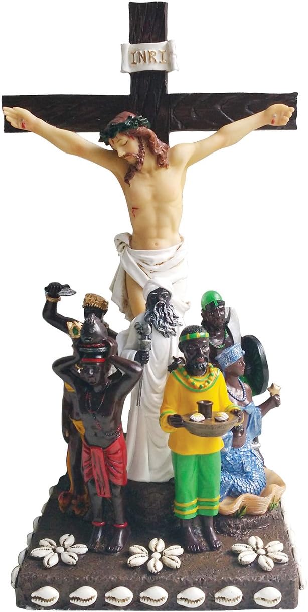 12 Inch 7 African Powers Statue with Cross Seven African Powers Estatua Orisha Statues Black Saints Sculpture