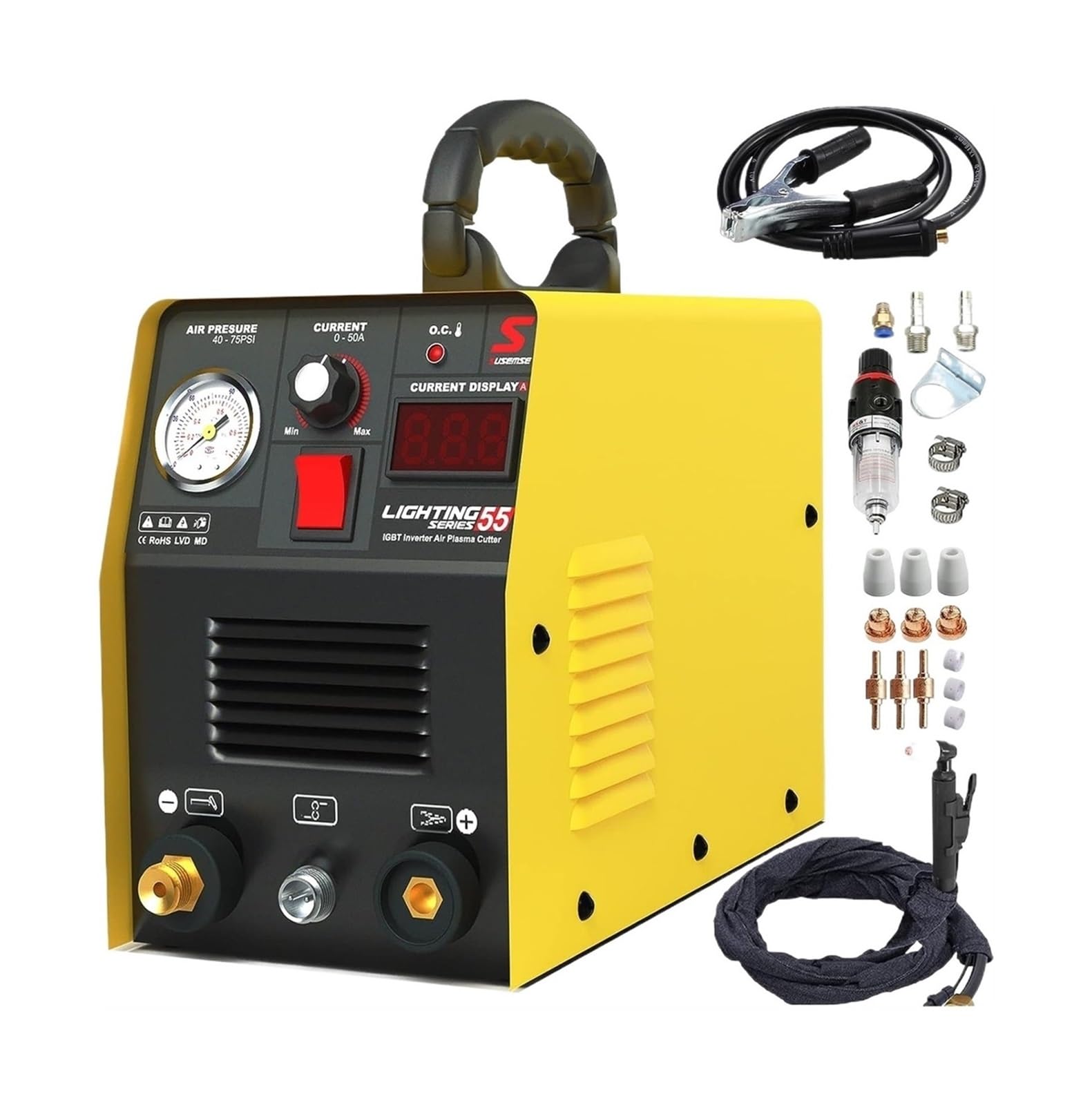 Plasma Cutter, Plasma Cutter 55 Amp HF IGBT Inverter Portable Air Cutting Machine with Accessories 12MM Clean Cut for Metal for Beginners DIY