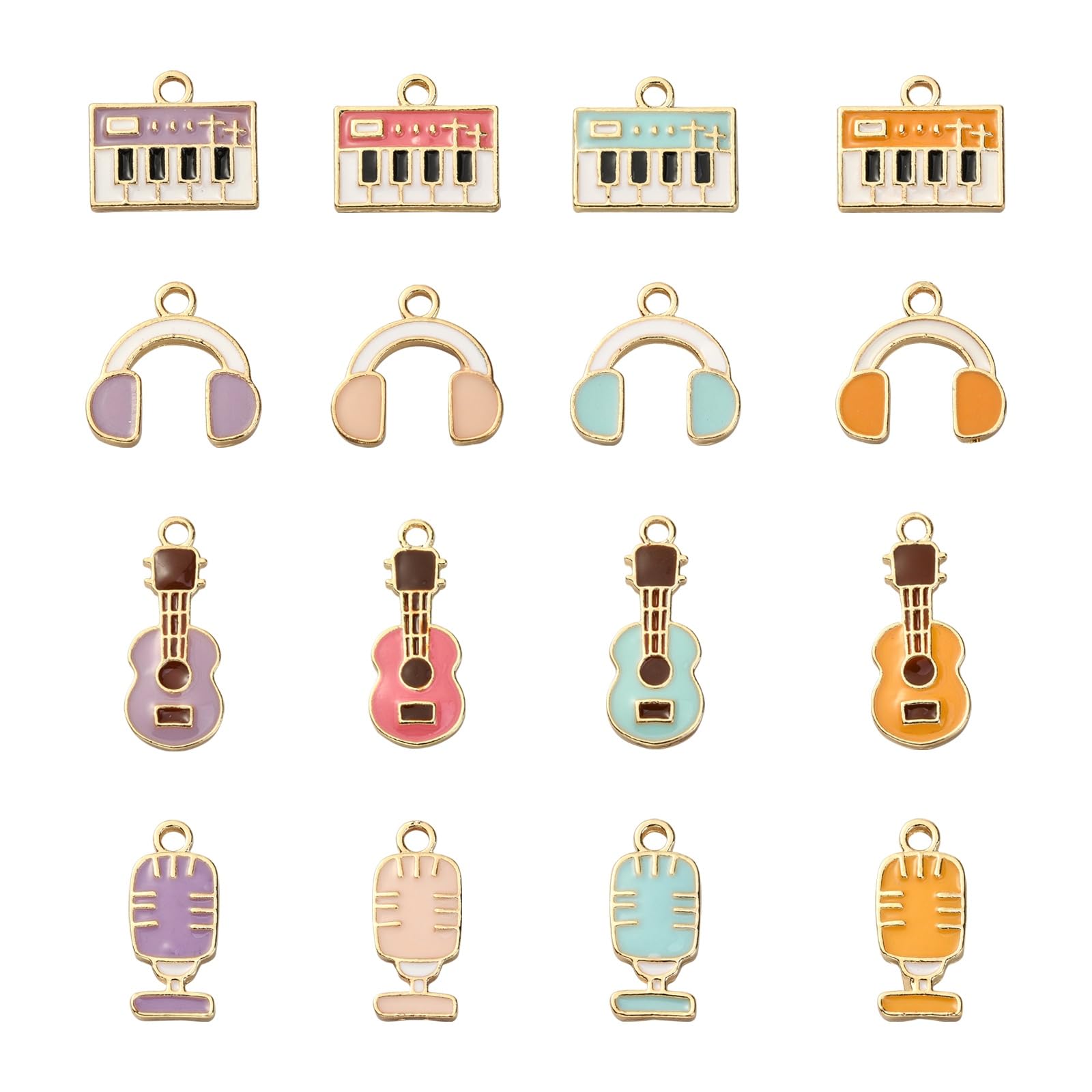 Stiesy 32Pcs Enamel Instrument Charms Pendants Music Theme Charms Earphone Guitar Microphone Dangle Charms for Jewellry Making DIY Crafts