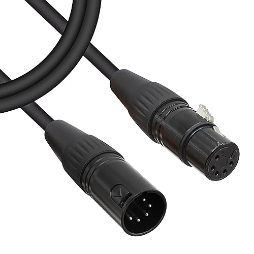 Cables XLR a XLR DMX de 5 pines de 3.3 pies, cable XLR de 5 pines macho a hembra, para altavoz, micrófono y LED DMX (negro, 3.3 ft)