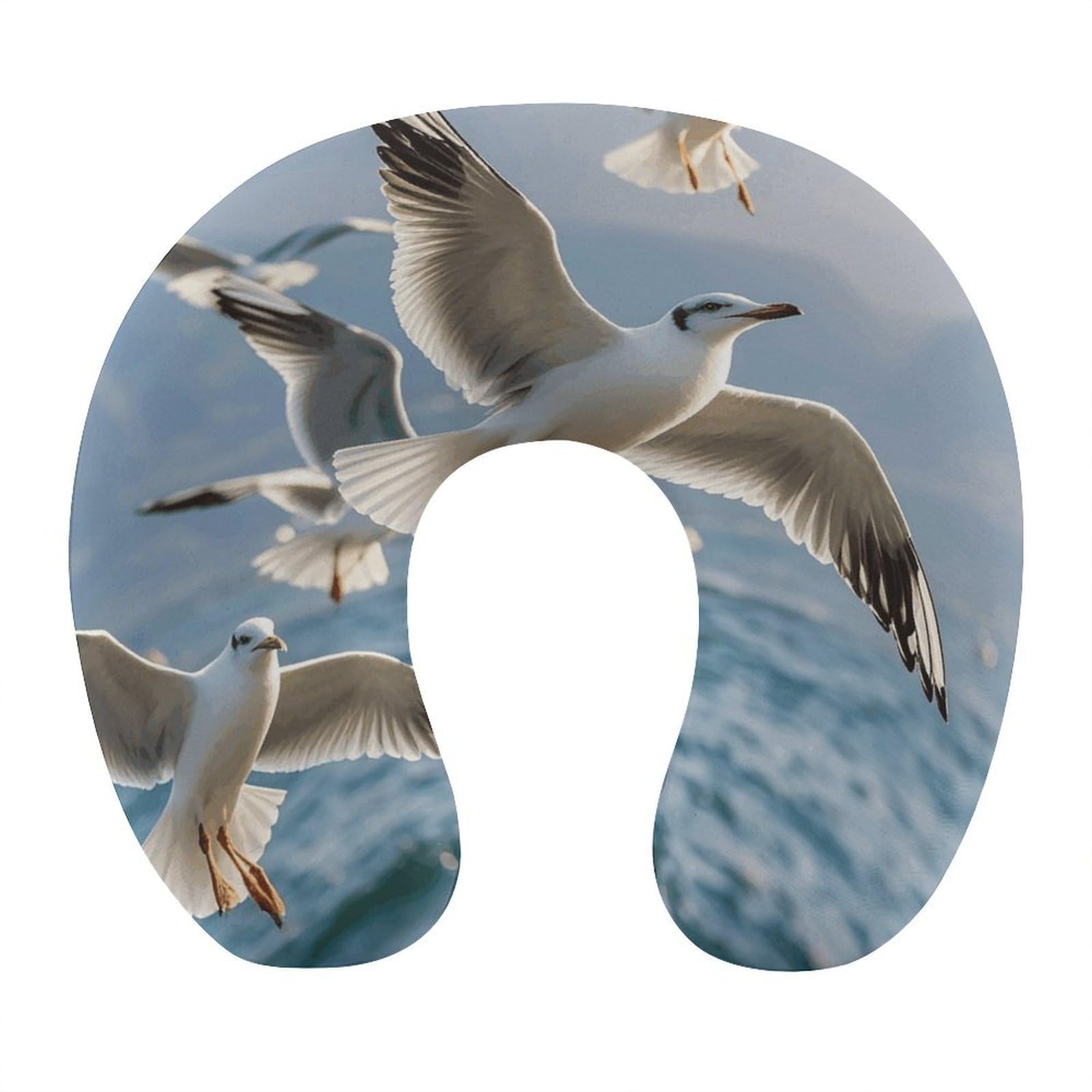 LZQPOEAS Seagulls in Flight Neck Pillow U Shaped Travel Pillow Comfortable Memory Foam Pillow Portable Neck Support Lightweight Headrest for Airplane Car Home Office Sleeping Traveling