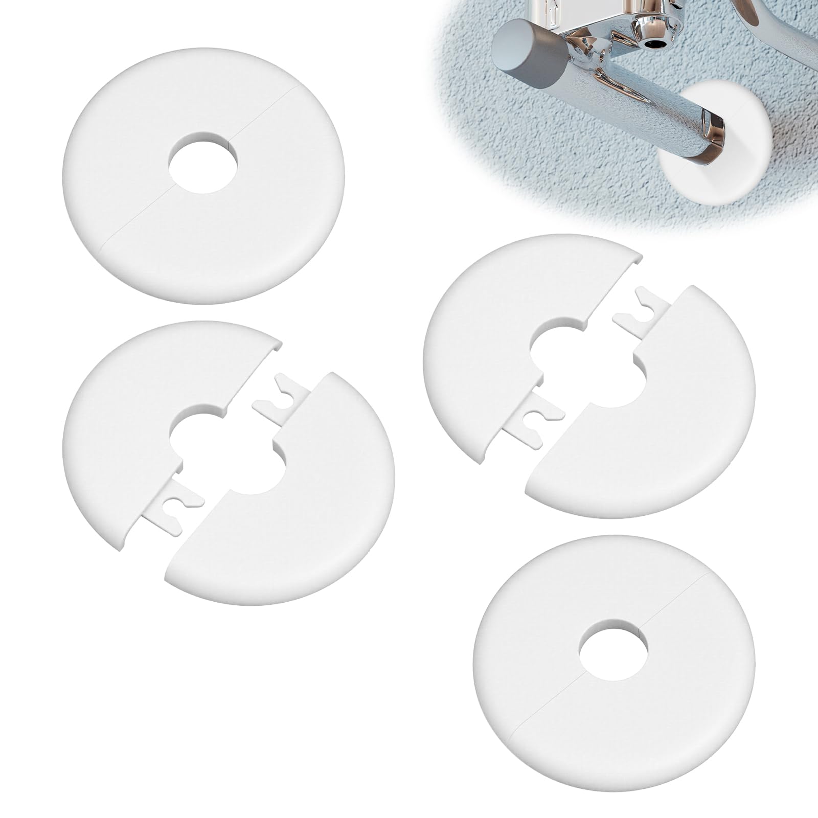 4pcs Self-Adhesive Escutcheon Plates - Round Plumbing Cover For 0.7" Pipes, White ABS Plastic Wall Flange For Faucet, Toilet, Radiator