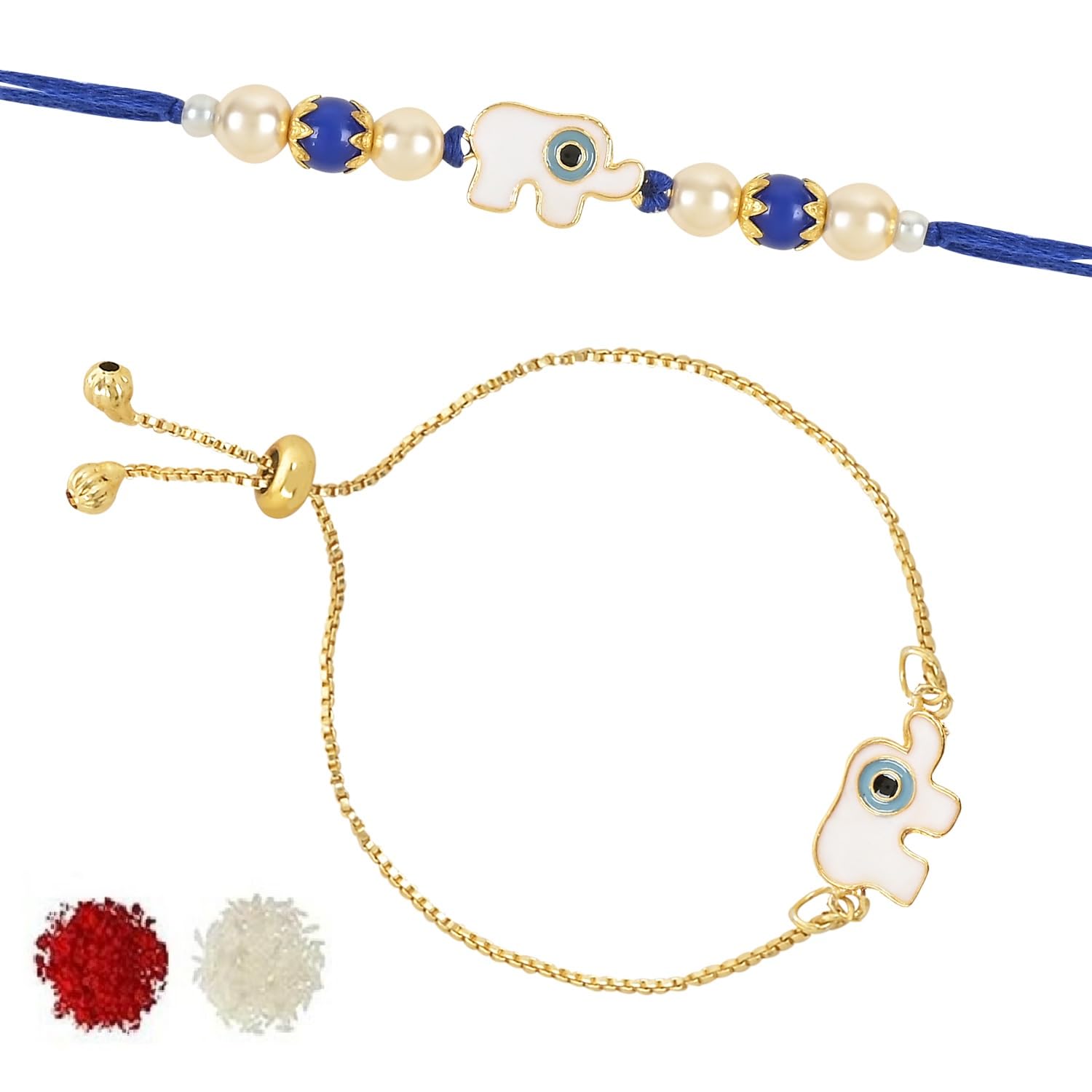 I Jewels Unisex-Adult Rakshabandhan Designer White Elephant Enamel Evil Eye Bhaiya Bhabhi Lumba Rakhi Set With Roli Chawal (R127-Co) (B0CB4K4688) Amazon Price History, Amazon Price Tracker