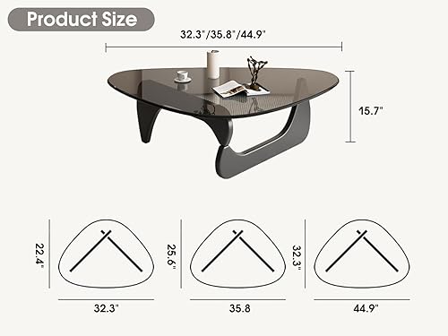 Miniatura 2 de Mesas auxiliares triangulares para sala de estar, mesa de centro moderna de mediados de siglo, base de madera, parte superior de vidrio triangular,